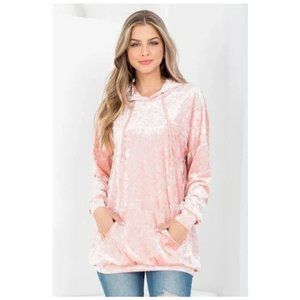 NWT Boutique Dusty Rose velvet drawstring hoodie sweater top